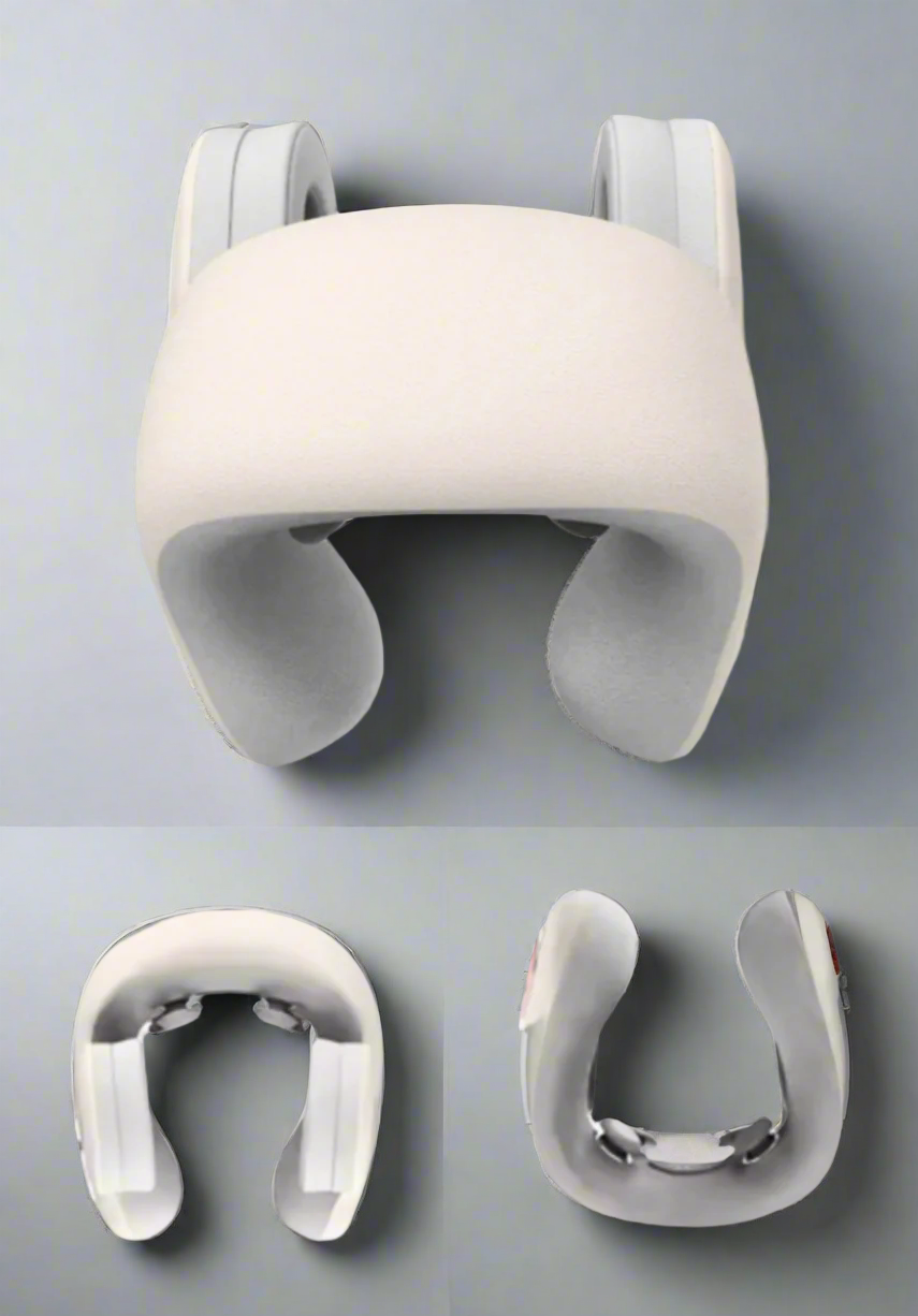 3 pictures of Travel Pillow top, bottom, and back view