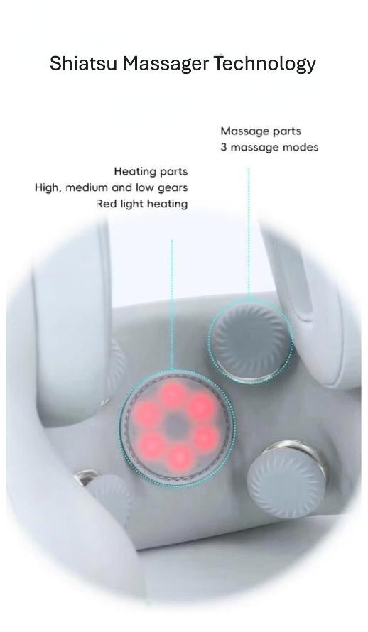 Premium Smart Travel Pillow with Shiatsu Massage Red-Light Hot Compress Bluetooth with Noise Reduction