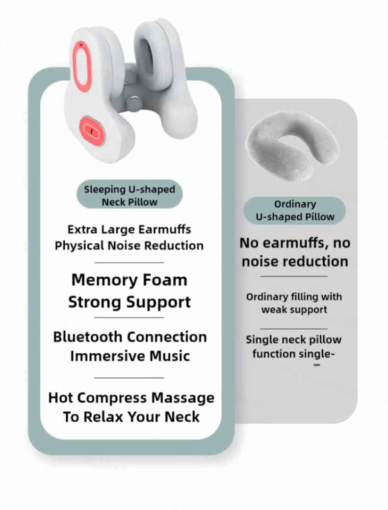 Massage Travel Pillow with Hot Compress Bluetooth and Noise Reduction