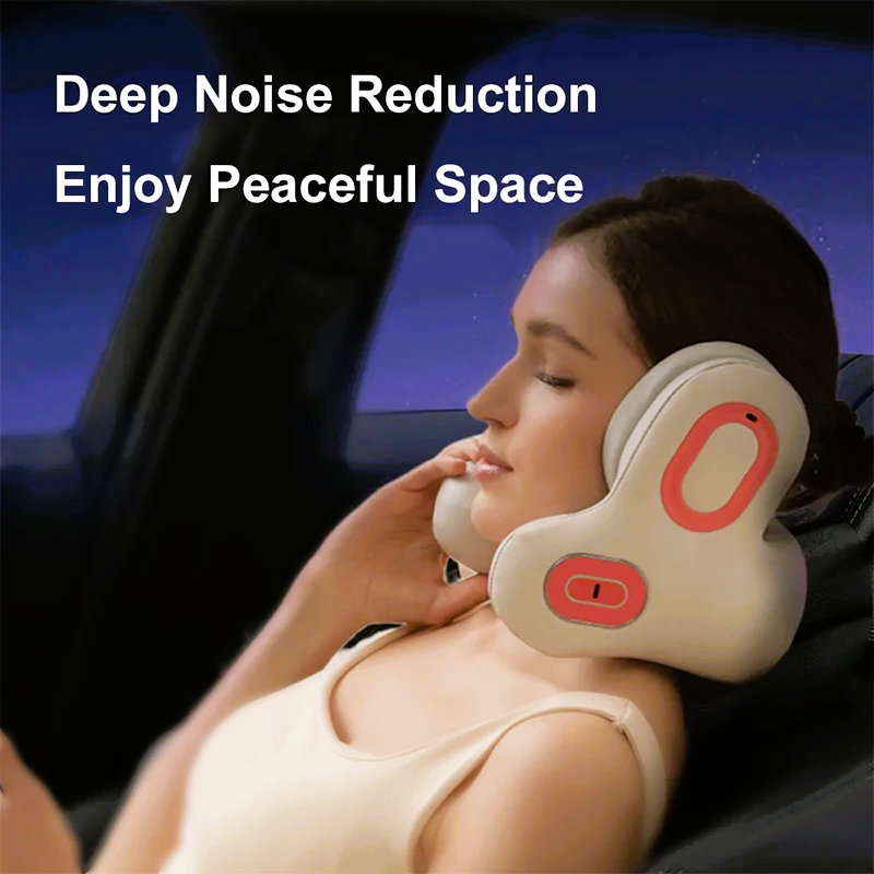 Premium Smart Travel Pillow with Shiatsu Massage Red-Light Hot Compress Bluetooth with Noise Reduction