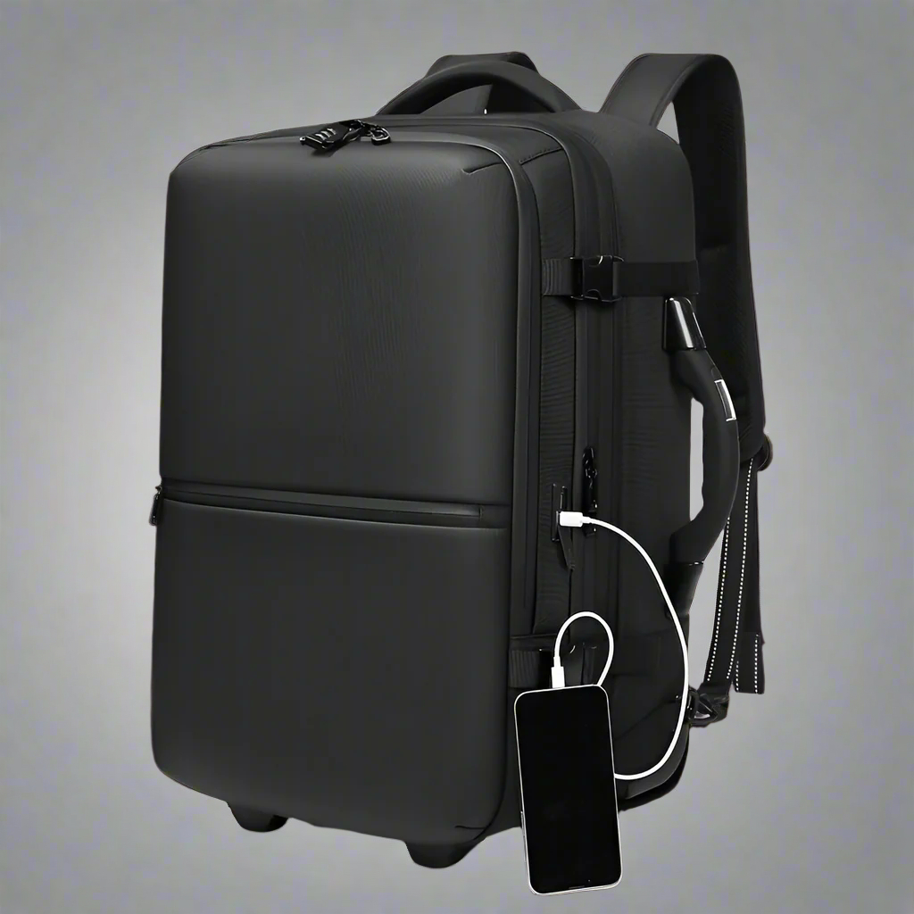 backpack with cellphone plugged into its port