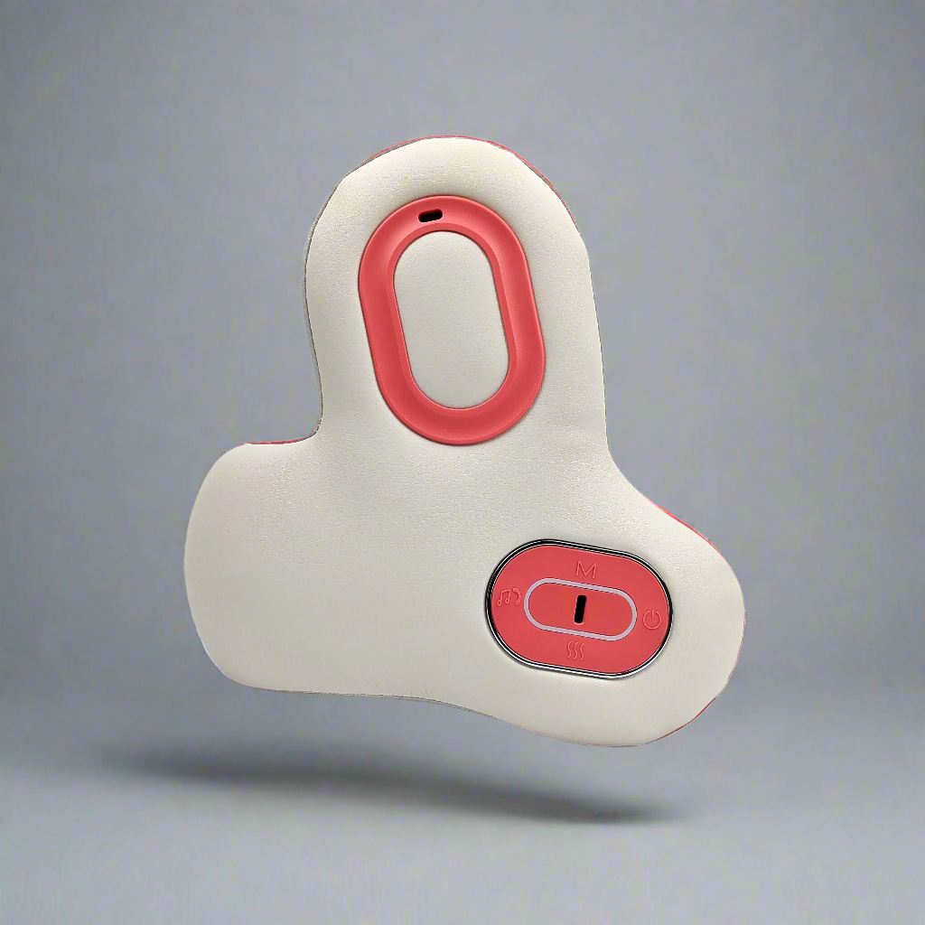 Travel pillow side view showing control button