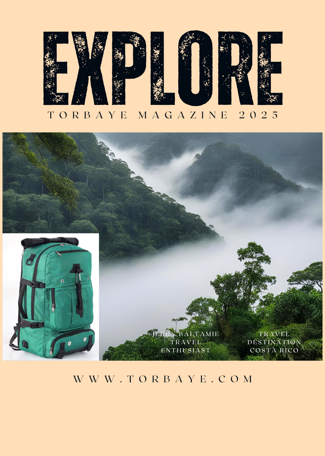 backpack in the middle of misty costa rican rainforest