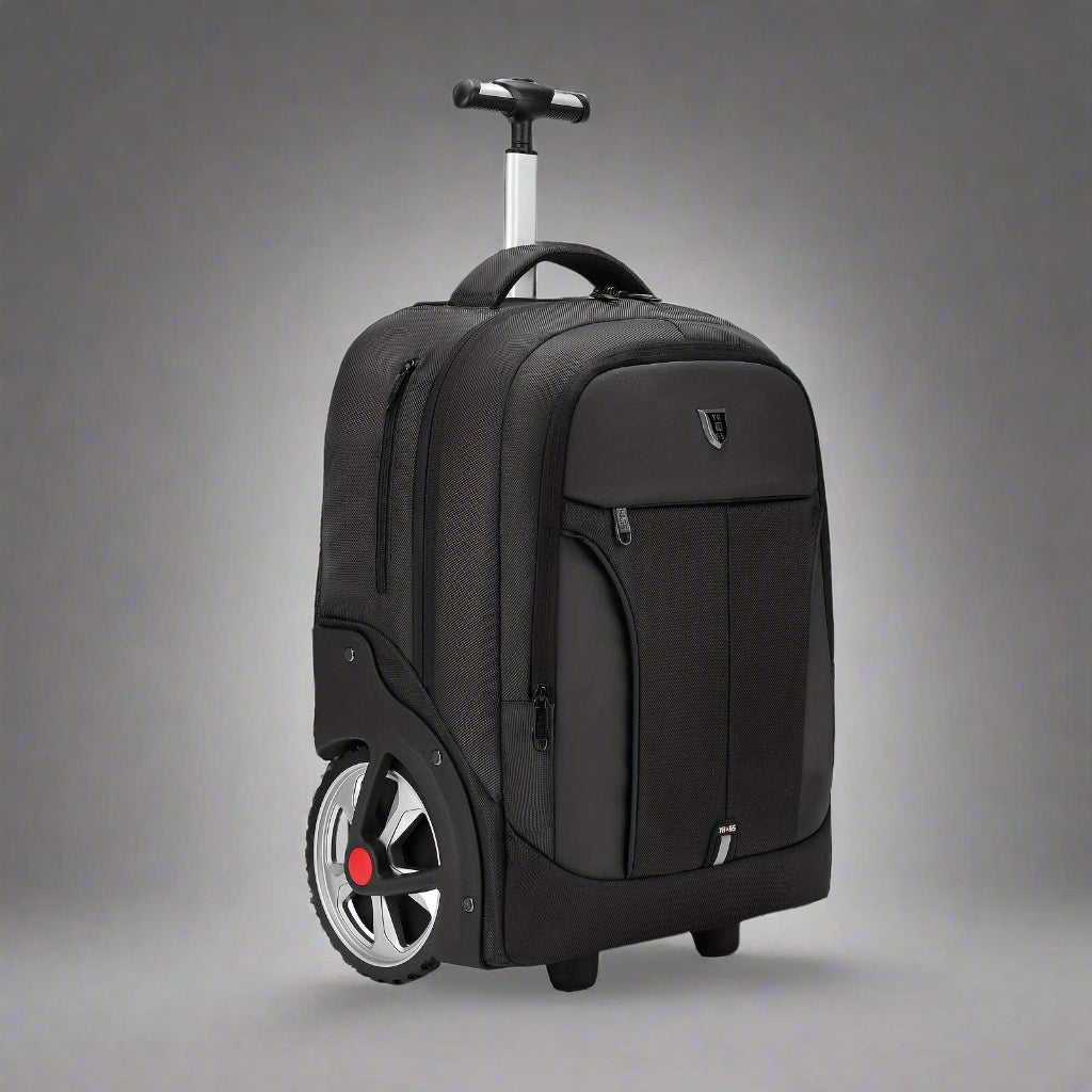 backpack sitting with telescopic handle pulled out half way