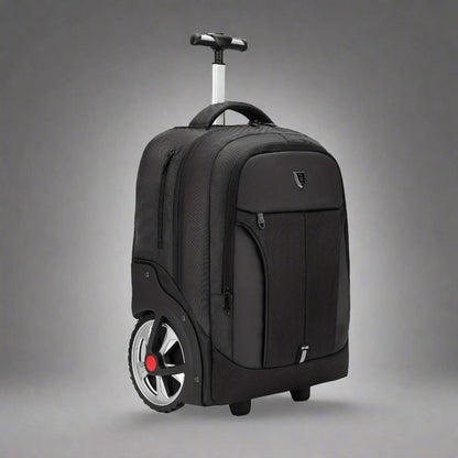 backpack sitting with telescopic handle pulled out half way