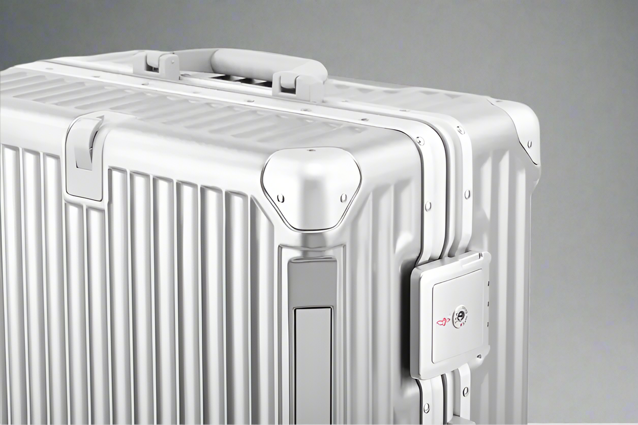 close up of TSA lock on silver luggage