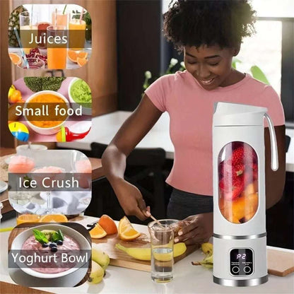 blender on table with women preparing fruit 