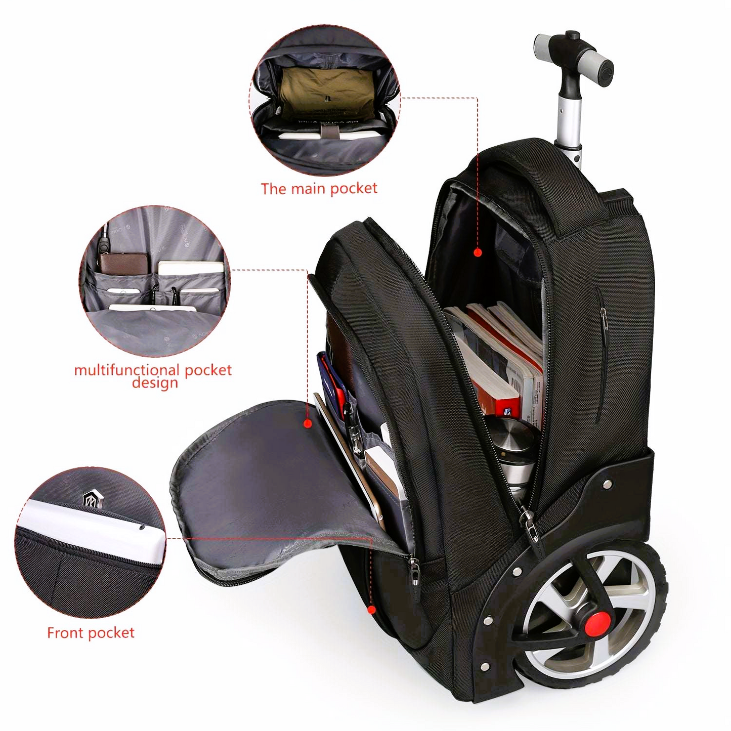 20" Sporty Trolley Backpack Waterproof with Big Wheels